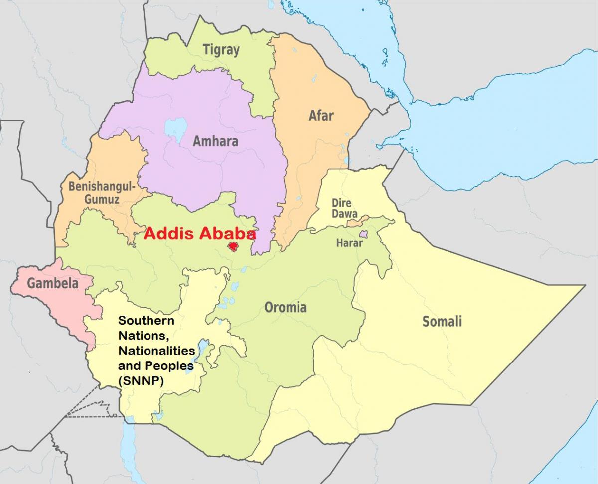 addis abeba Etiopiako mapa munduarekin