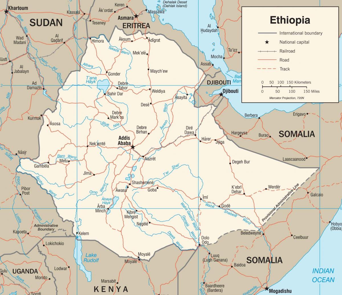 Etiopiako errepide sarearen mapa
