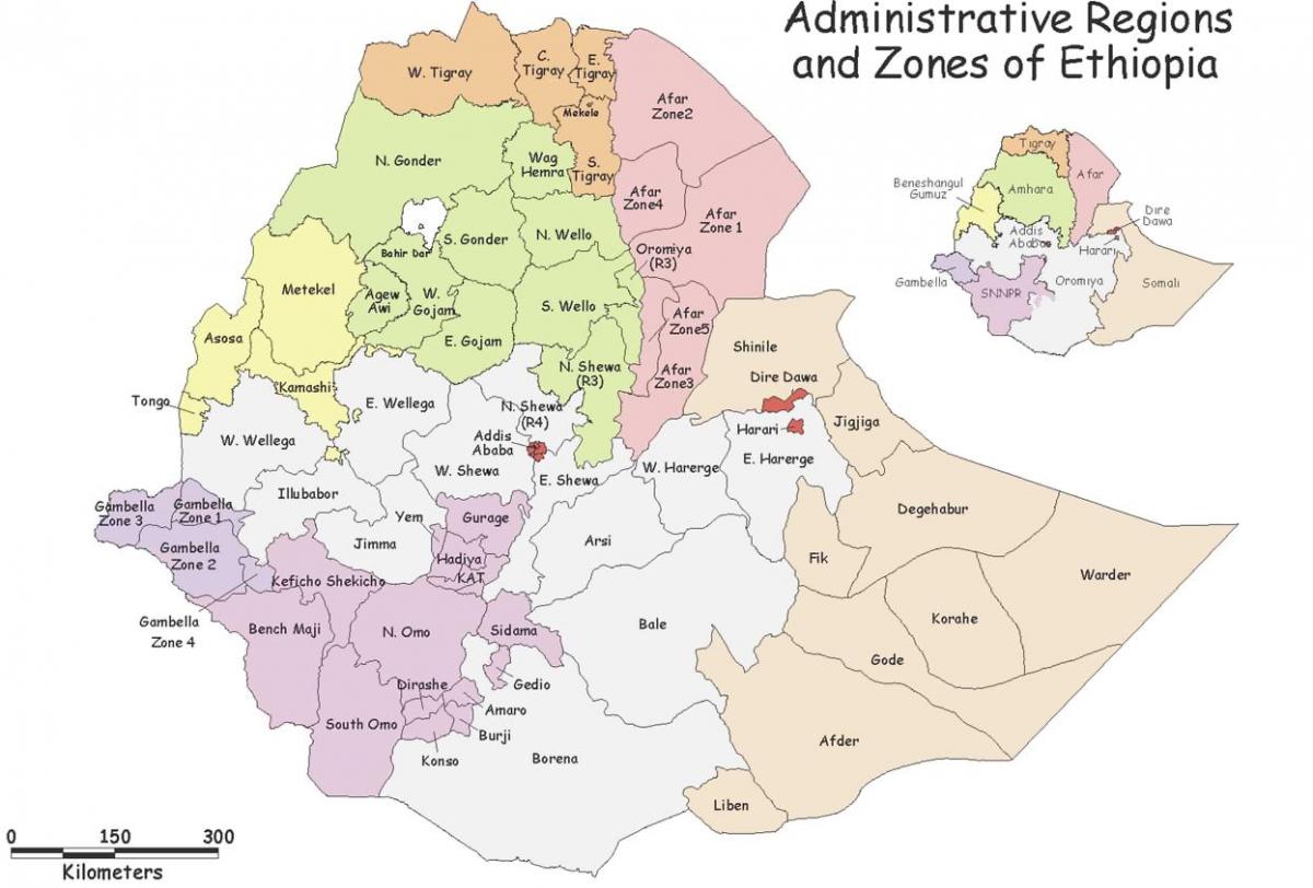 Etiopiako mapa eskualdearen arabera