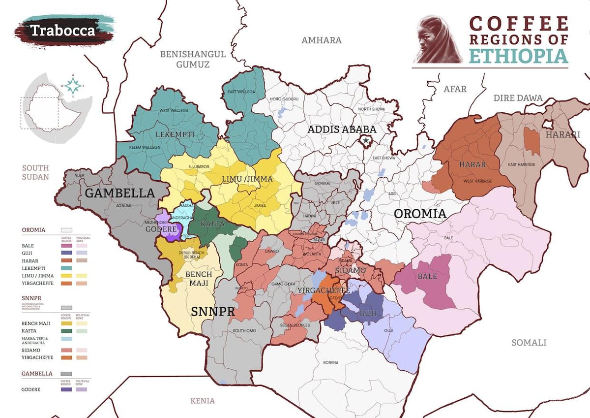 mapa Etiopia kafea