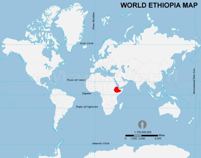 mapa Etiopia munduko kokapena