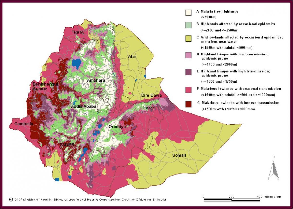 mapa Etiopia malaria