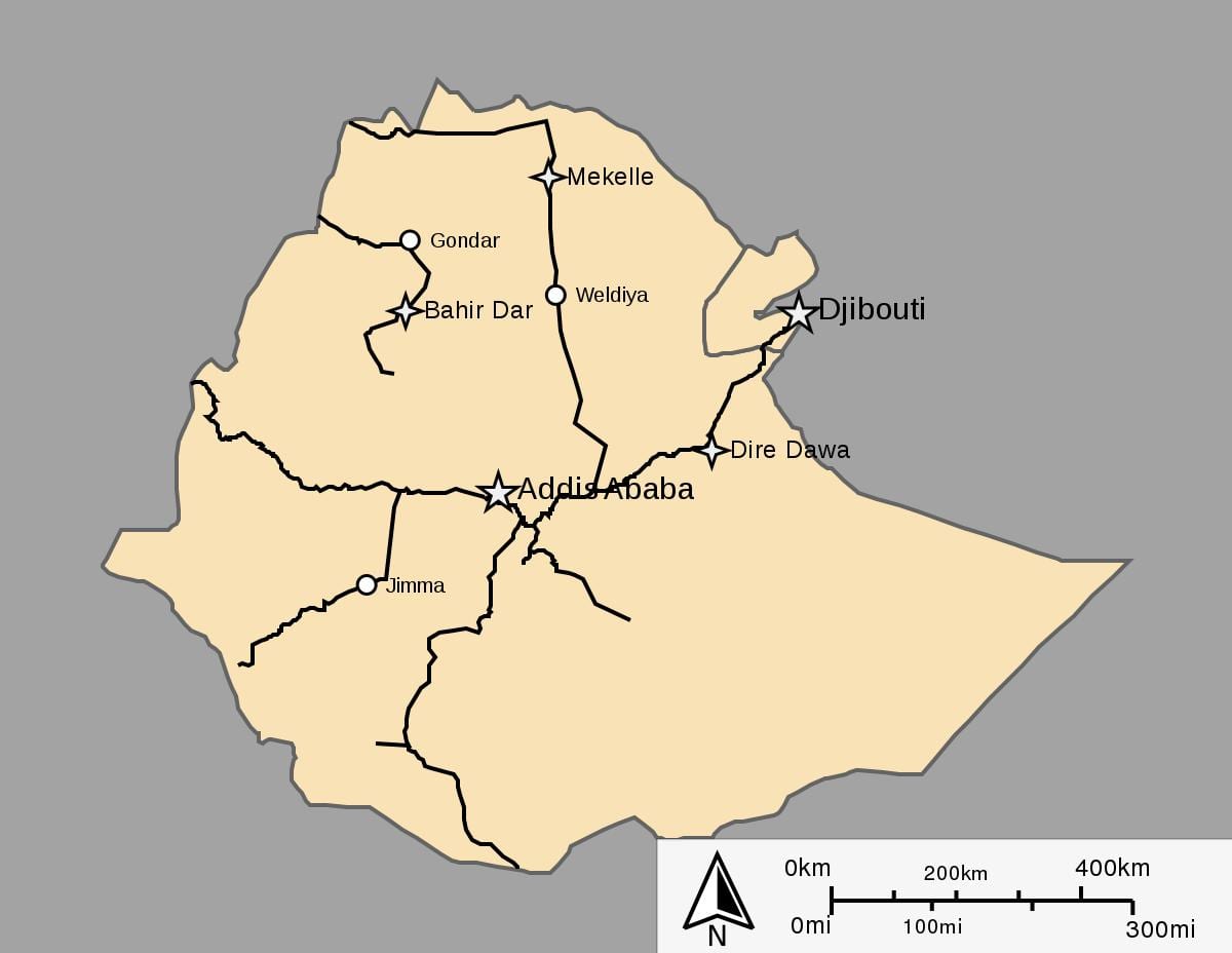 mapa Etiopia trena