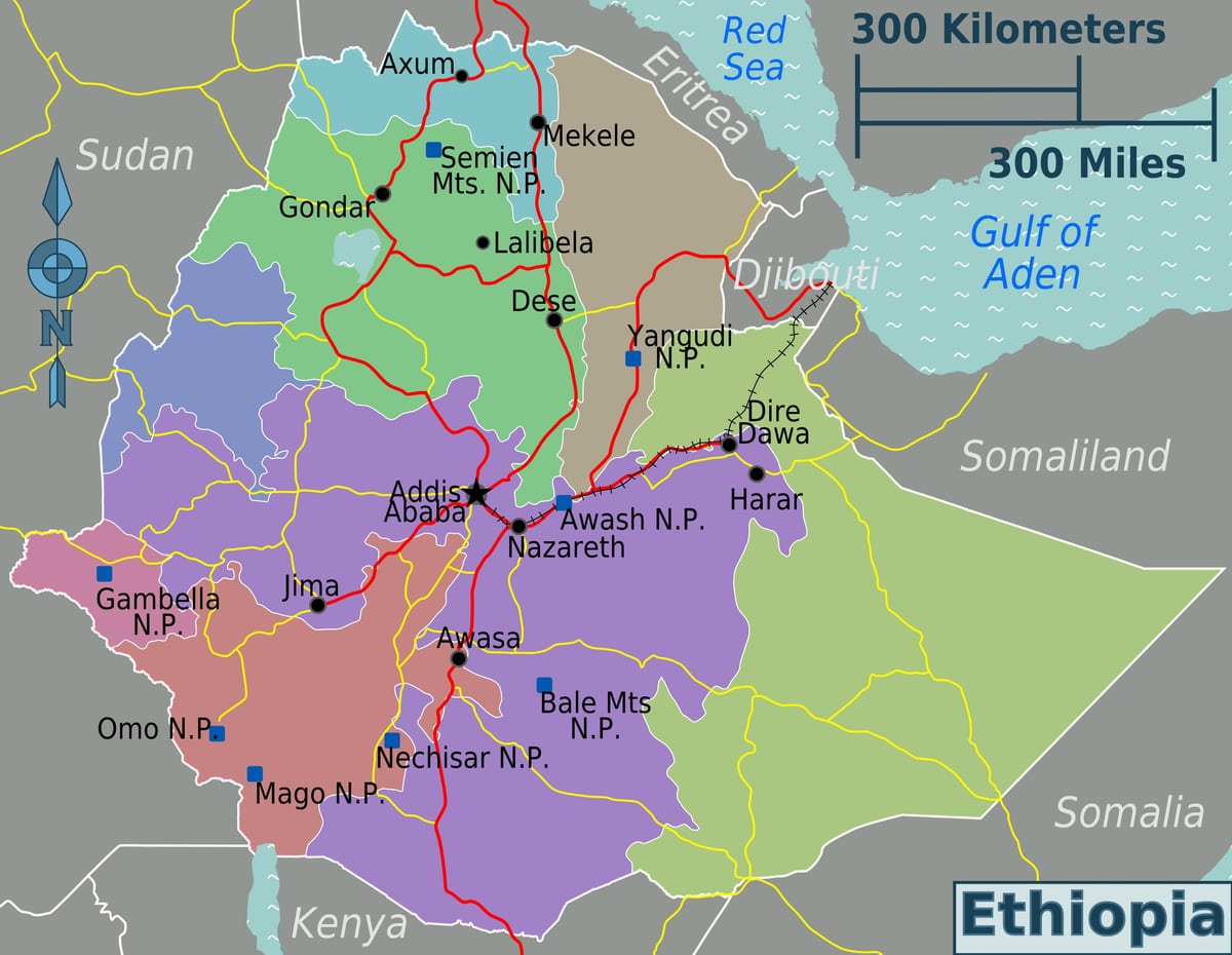 Etiopia turismo-erakargarri mapa