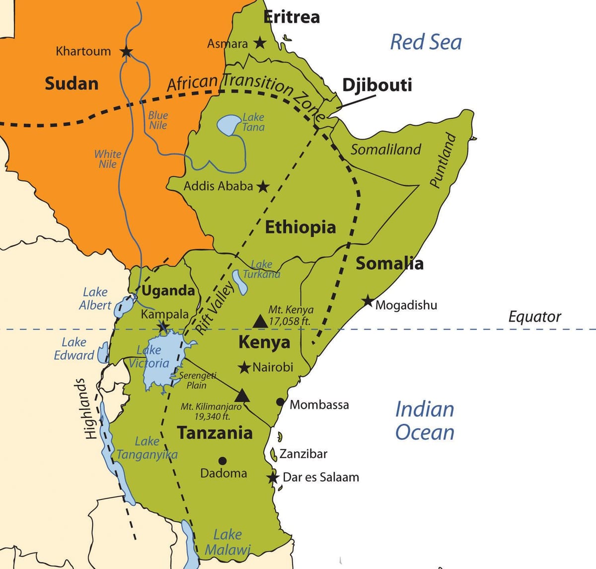 mapa Etiopiako goi-lautada afrikan