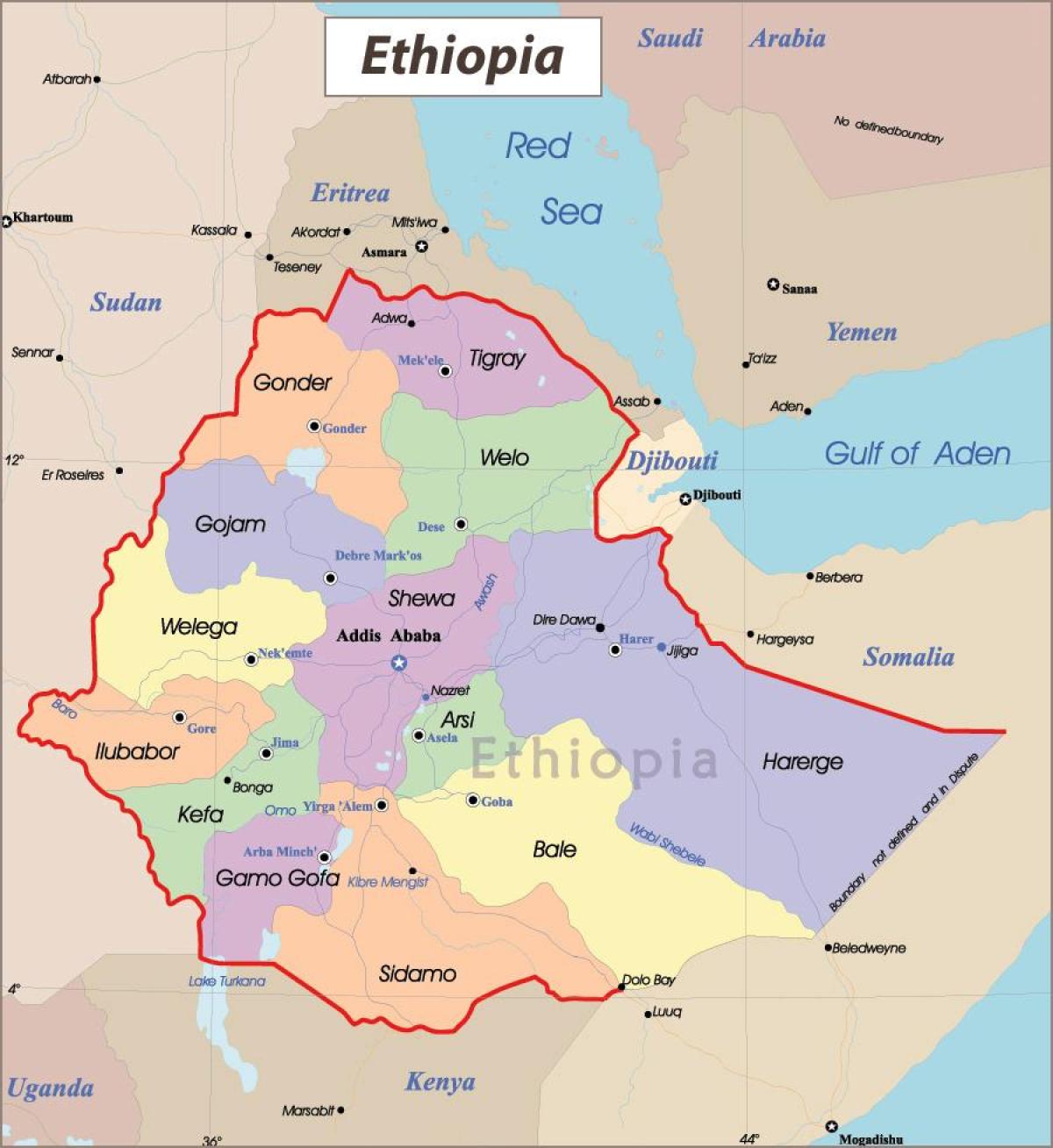 Etiopia mapa hiri