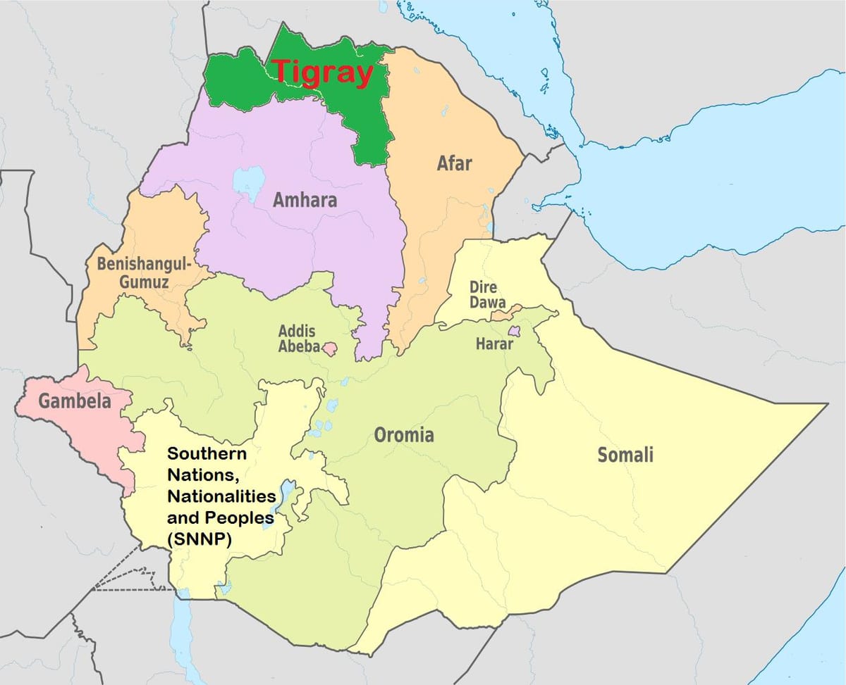 Etiopiako tigray mapa