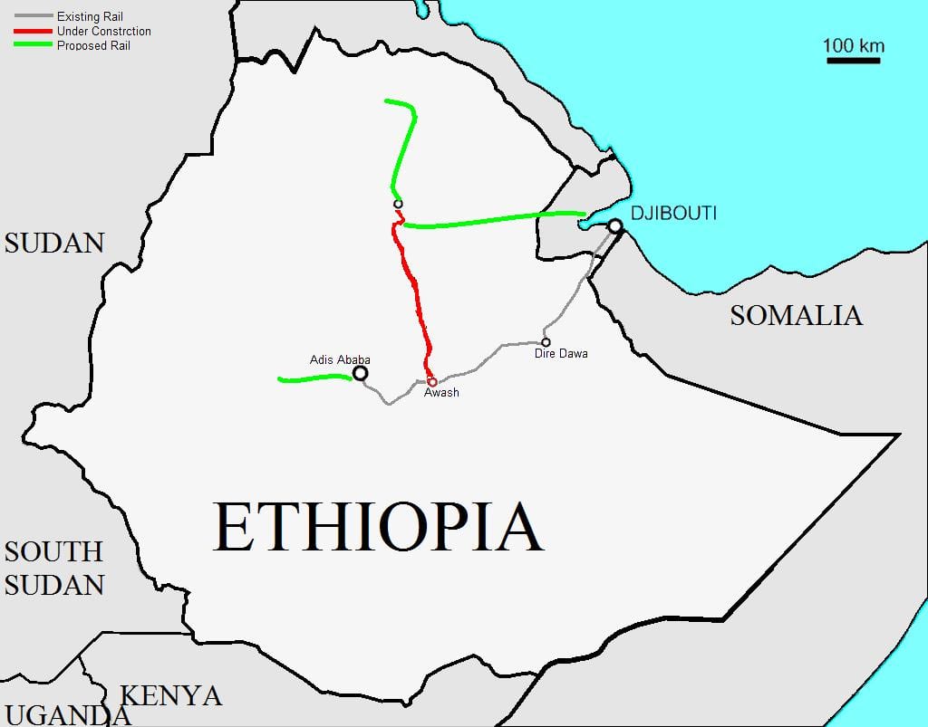 Etiopiako trenbide-mapa