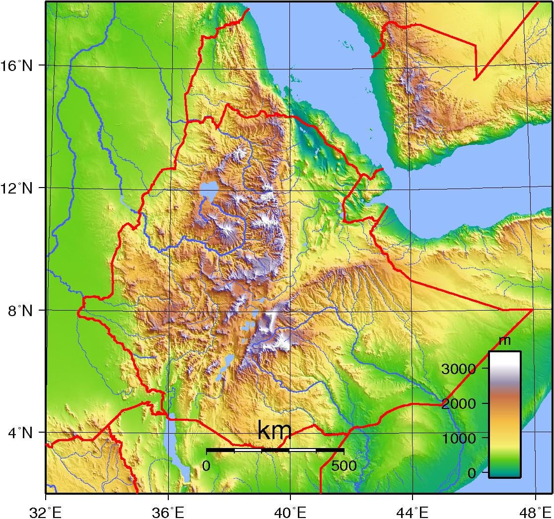 Etiopia topografikoak mapa