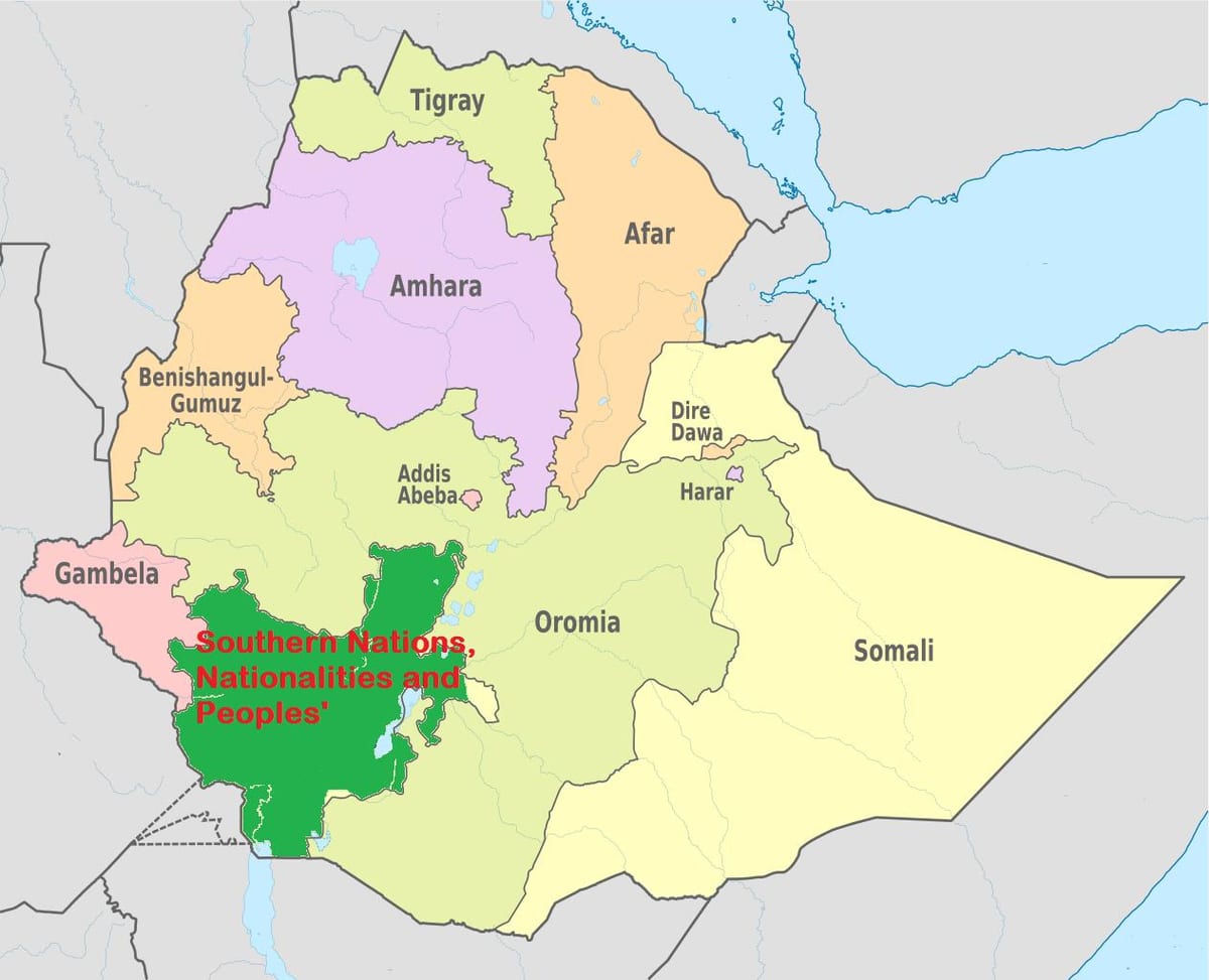 mapa snnpr Etiopia