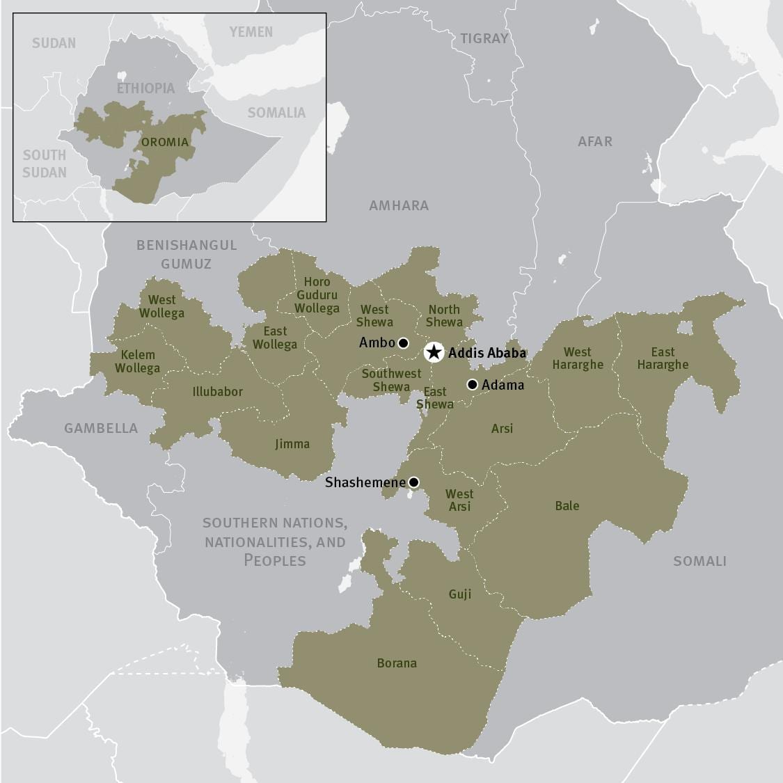 mapa oromia eskualdea Etiopia
