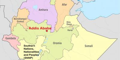 Addis abeba Etiopiako mapa munduarekin
