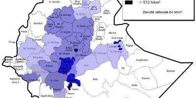 Etiopia, populazio-dentsitate mapa