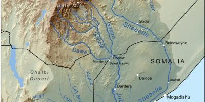 Etiopiako ibaiaren arroetan mapa