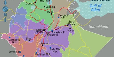 Etiopia turismo-erakargarri mapa